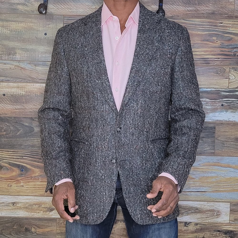 Vintage J. Riggins USA Wool Blend Gray Geometric Blazer Sport Jacket Size 39R